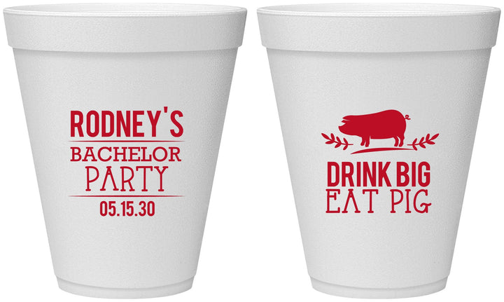 Personalized Bachelor Party 12 oz Foam Cups - Bbq | 40088