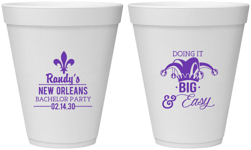 Personalized Bachelor Party 12 oz Foam Cups - Mardi Gras | 40089