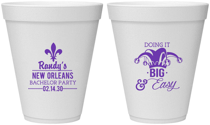 Personalized Bachelor Party 12 oz Foam Cups - Mardi Gras | 40089