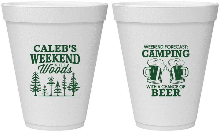 Personalized Bachelor Party 12 oz Foam Cups - Camping | 40091