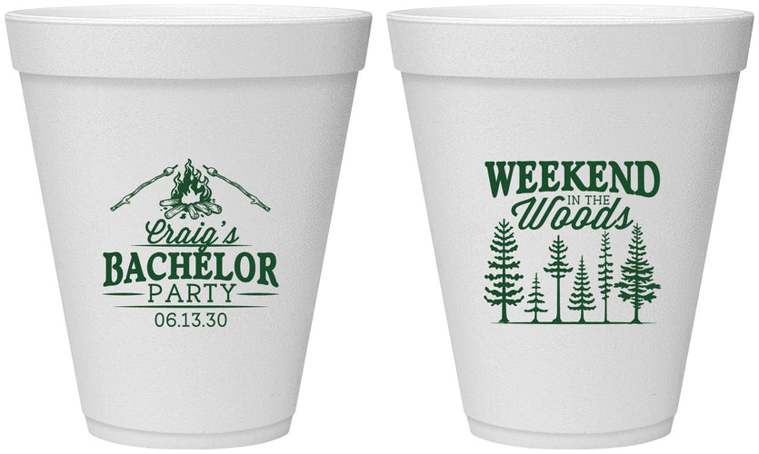 Personalized Bachelor Party 12 oz Foam Cups - Camping | 40093