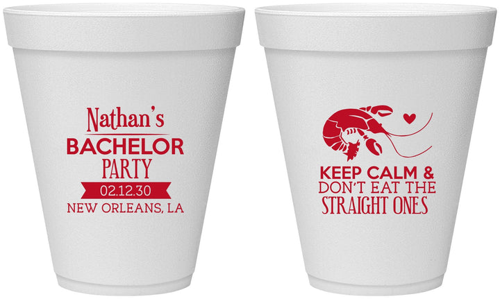 Personalized Bachelor Party 12 oz Foam Cups - Crawfish Boil | 40094