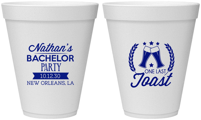 Personalized Bachelor Party 12 oz Foam Cups - One Last Toast | 40095