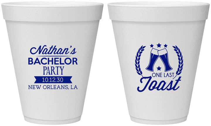 Personalized Bachelor Party 12 oz Foam Cups - One Last Toast | 40095