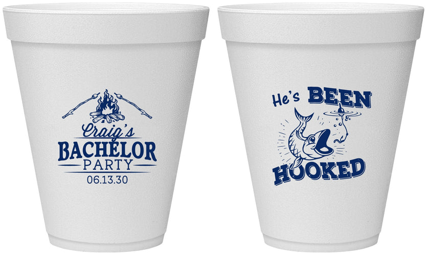 Personalized Bachelor Party 12 oz Foam Cups - Fishing Hooked | 40096