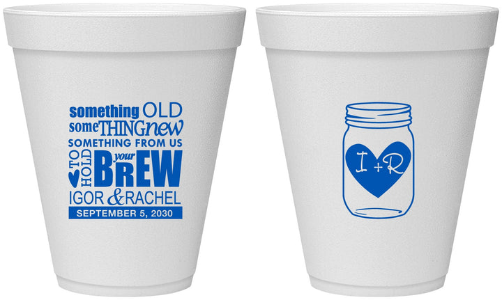 Personalized Wedding 12 oz Foam Cups - Something Old Something New | 401