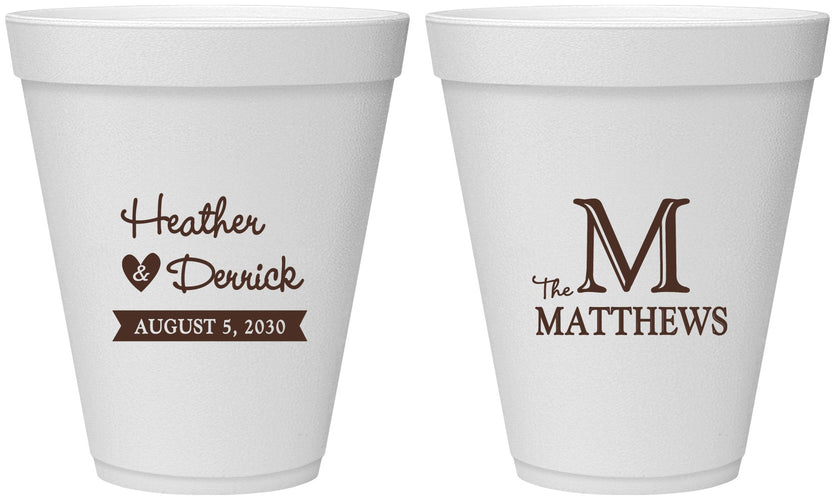 Personalized Wedding 12 oz Foam Cups - Monogram | 402
