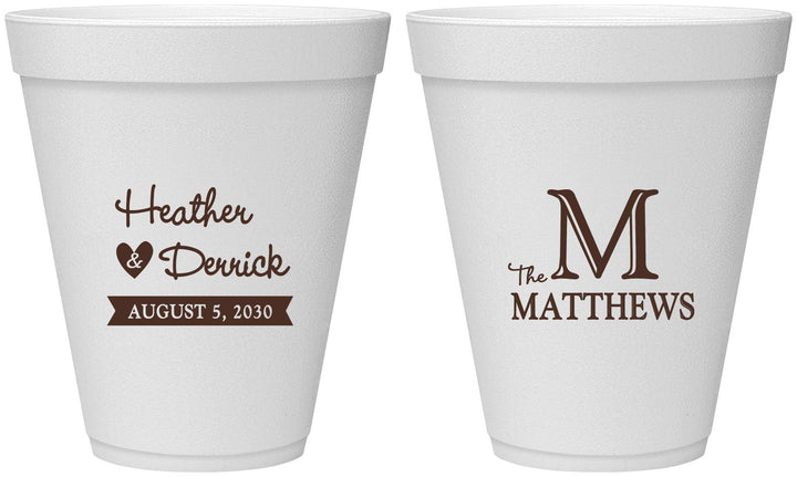 Personalized Wedding 12 oz Foam Cups - Monogram | 402