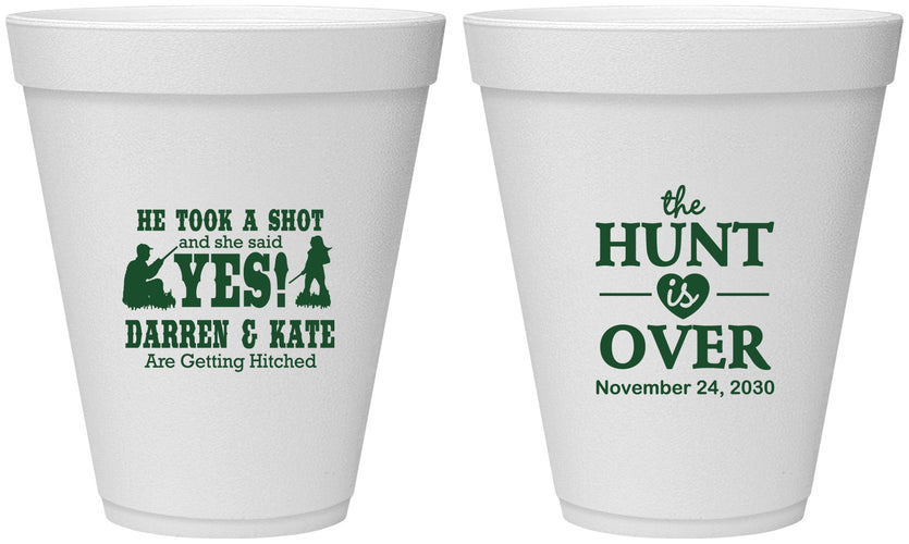 Personalized Wedding 12 oz Foam Cups - The Hunt Is Over | 403
