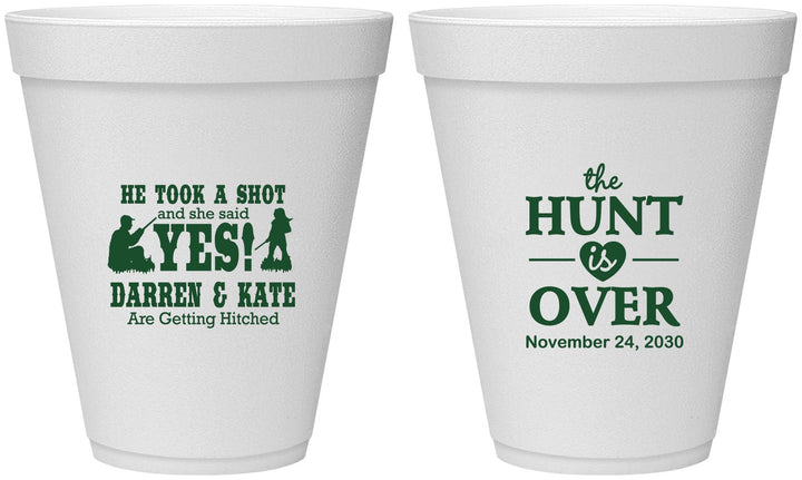 Personalized Wedding 12 oz Foam Cups - The Hunt Is Over | 403