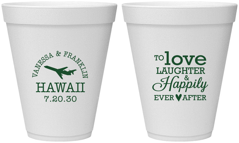 Personalized Wedding 12 oz Foam Cups - Love Laughter Happily | 404