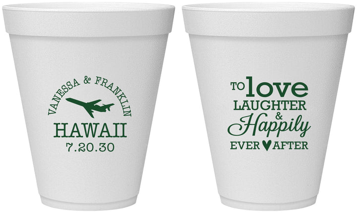 Personalized Wedding 12 oz Foam Cups - Love Laughter Happily | 404