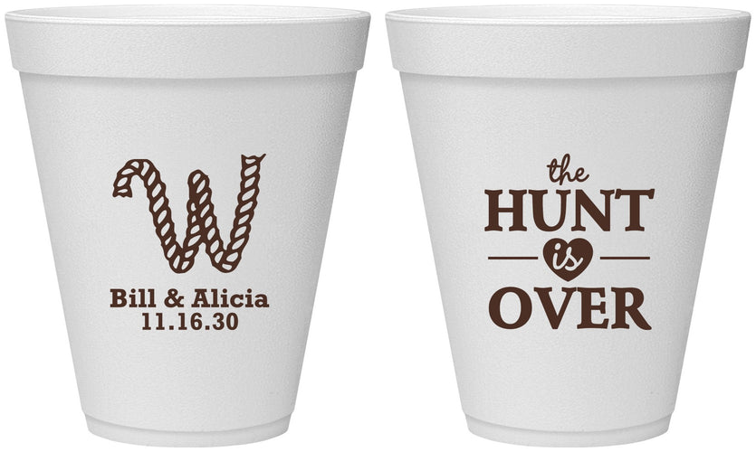 Personalized Wedding 12 oz Foam Cups - Monogram Hunt Is Over | 406