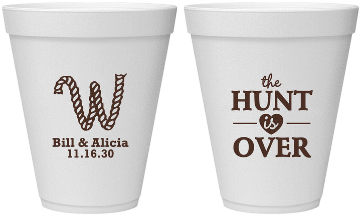 Personalized Wedding 12 oz Foam Cups - Monogram Hunt Is Over | 406