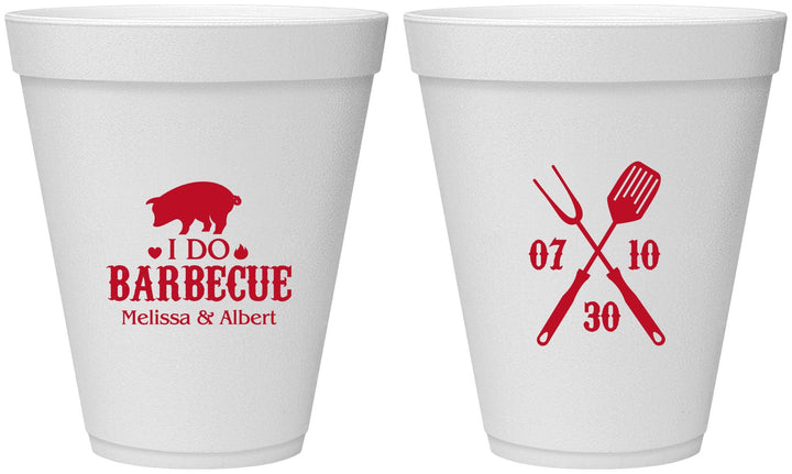 Personalized Wedding 12 oz Foam Cups - I Do Barbecue Bbq | 410