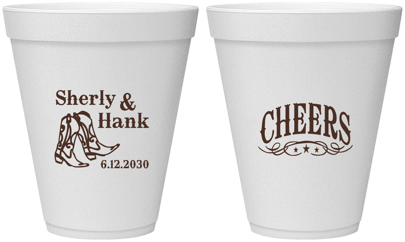 Personalized Wedding 12 oz Foam Cups - Cheers Cowboy | 411