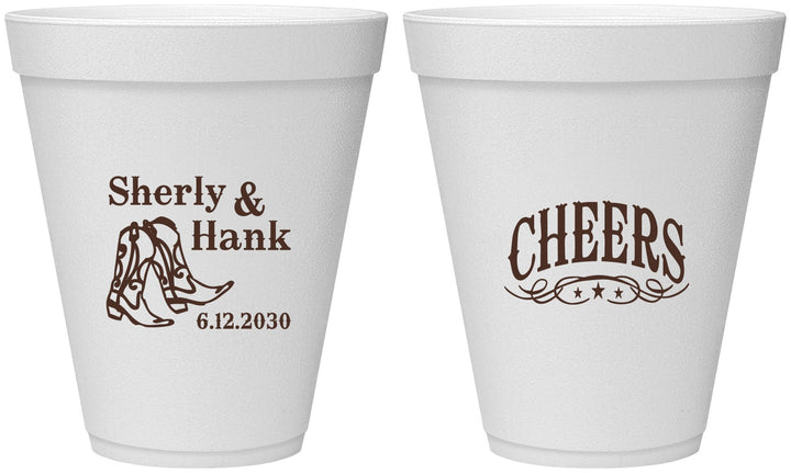 Personalized Wedding 12 oz Foam Cups - Cheers Cowboy | 411