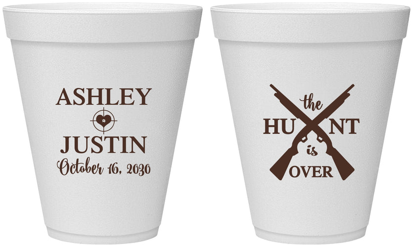 Personalized Wedding 12 oz Foam Cups - The Hunt Is Over | 412