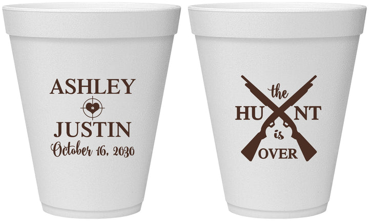 Personalized Wedding 12 oz Foam Cups - The Hunt Is Over | 412