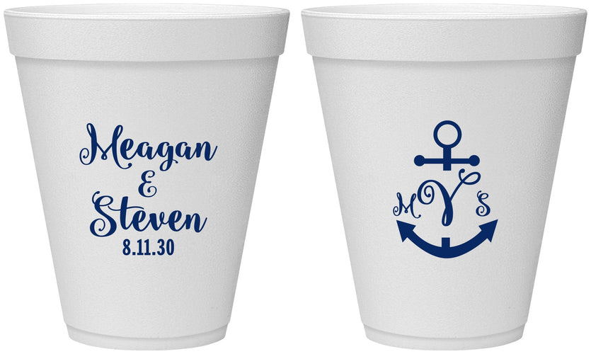 Personalized Wedding 12 oz Foam Cups - Monogram Nautical | 414