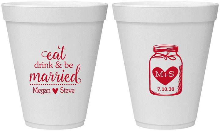 Personalized Wedding 12 oz Foam Cups - Mason Jar | 415