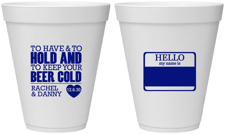 Personalized Wedding 12 oz Foam Cups - Hello My Name Is | 418