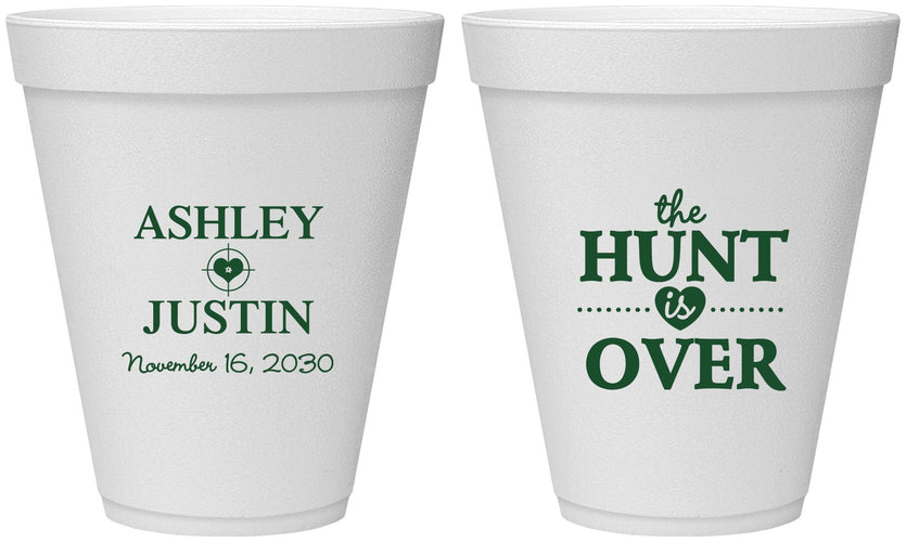 Personalized Wedding 12 oz Foam Cups - The Hunt Is Over | 422