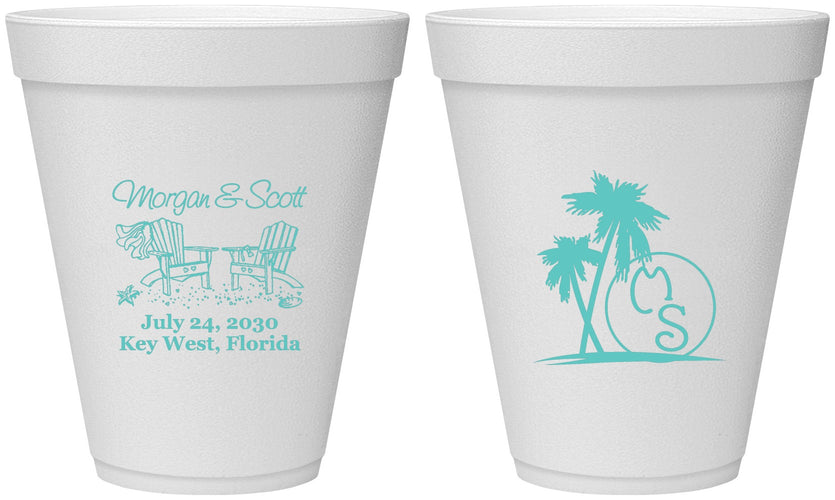Personalized Wedding 12 oz Foam Cups - Beach | 423