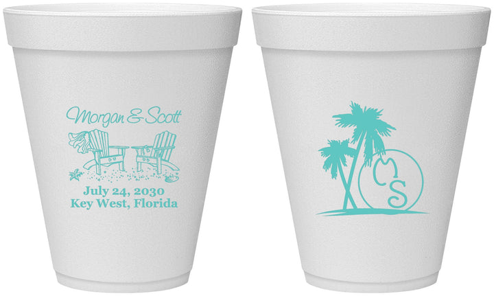 Personalized Wedding 12 oz Foam Cups - Beach | 423