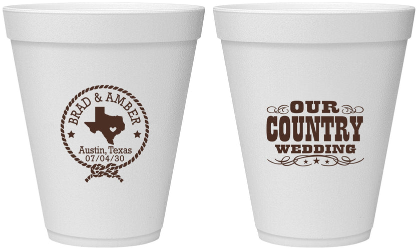 Personalized Wedding 12 oz Foam Cups - Country Texas | 424