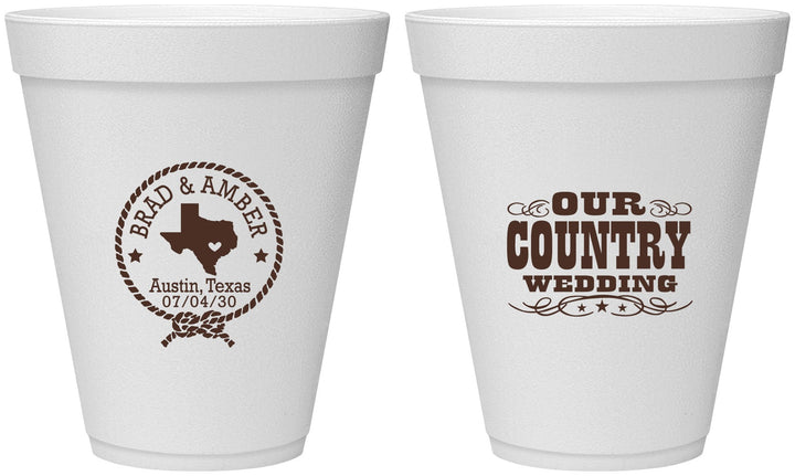 Personalized Wedding 12 oz Foam Cups - Country Texas | 424
