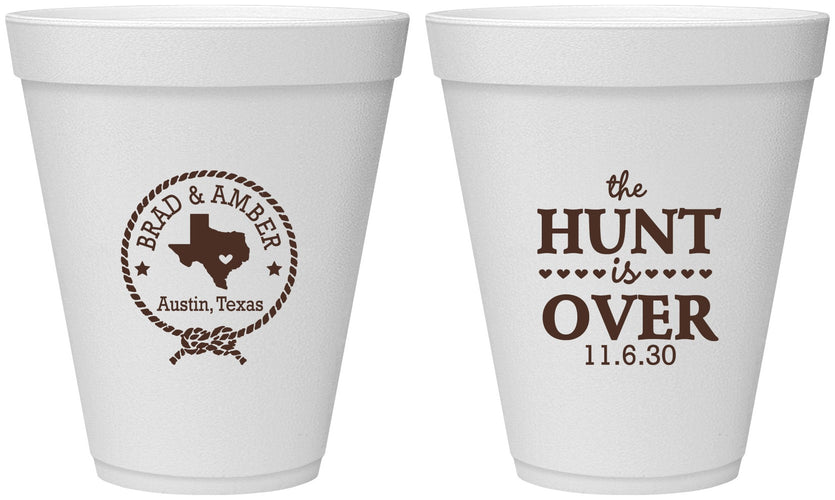Personalized Wedding 12 oz Foam Cups - The Hunt Is Over | 426