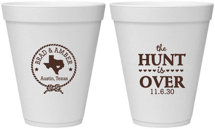 Personalized Wedding 12 oz Foam Cups - The Hunt Is Over | 426