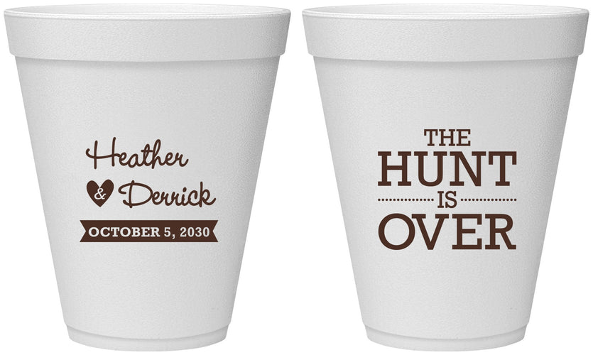 Personalized Wedding 12 oz Foam Cups - The Hunt Is Over | 427