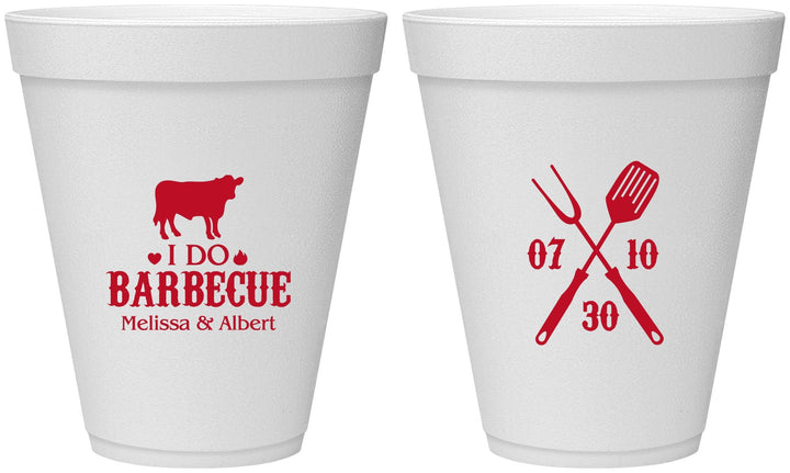 Personalized Wedding 12 oz Foam Cups - I Do Barbecue Bbq | 433