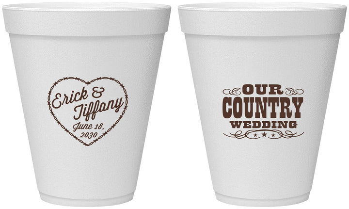 Personalized Wedding 12 oz Foam Cups - Country Wedding | 484