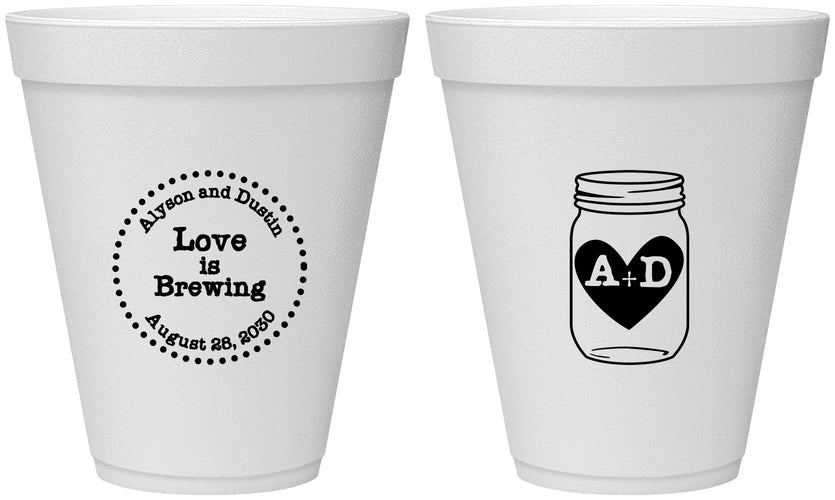 Personalized Wedding 12 oz Foam Cups - Love Is Brewing | 486