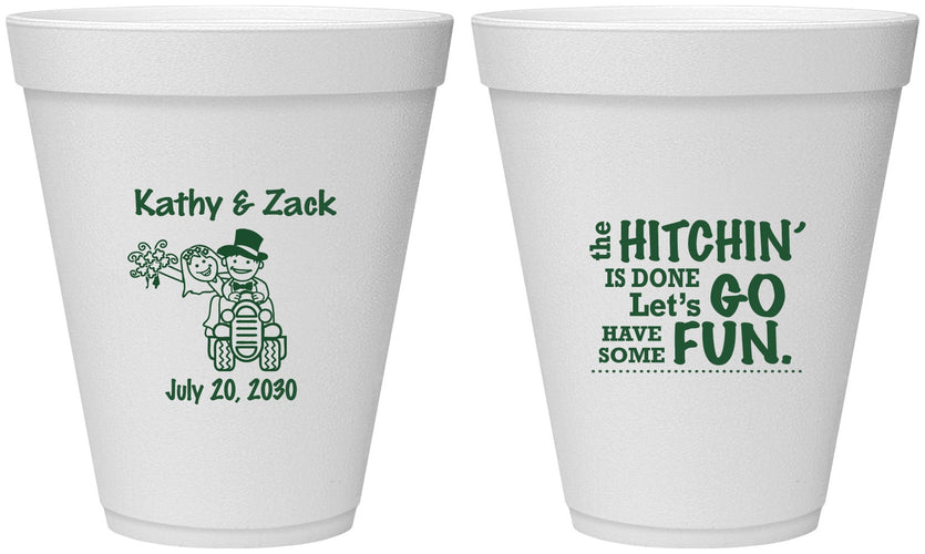 Personalized Wedding 12 oz Foam Cups - Tractor Hitchin | 489