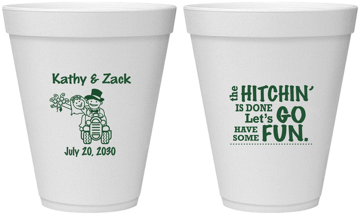 Personalized Wedding 12 oz Foam Cups - Tractor Hitchin | 489