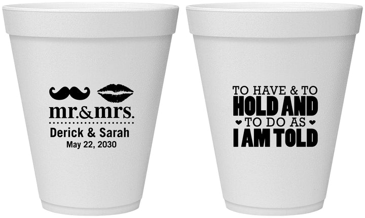 Personalized Wedding 12 oz Foam Cups - To Have And To Hold | 491