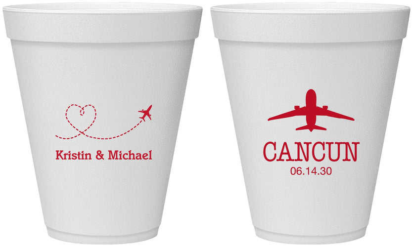 Personalized Wedding 12 oz Foam Cups - Destination | 492