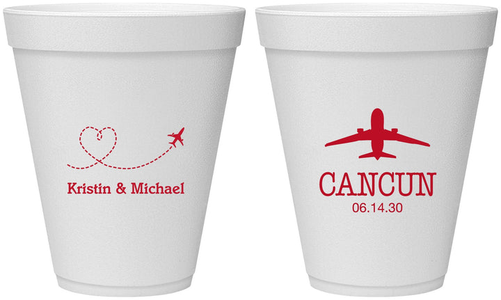Personalized Wedding 12 oz Foam Cups - Destination | 492