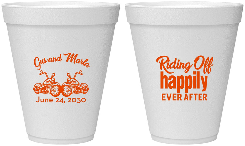 Personalized Wedding 12 oz Foam Cups - Motorcycle | 493