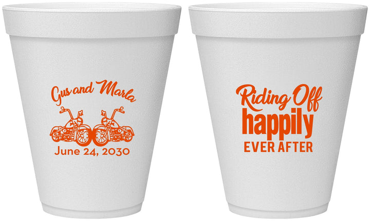 Personalized Wedding 12 oz Foam Cups - Motorcycle | 493