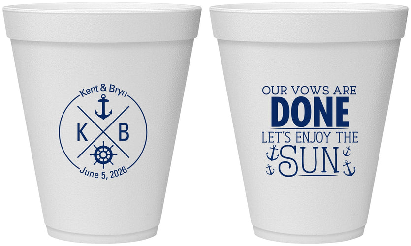Personalized Wedding 12 oz Foam Cups - Nautical | 495