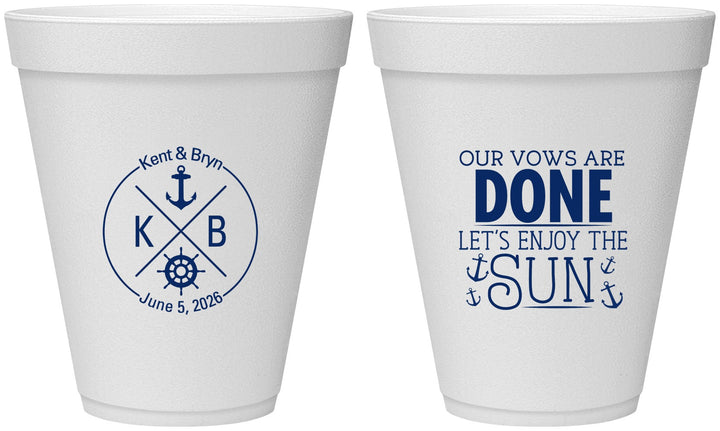 Personalized Wedding 12 oz Foam Cups - Nautical | 495