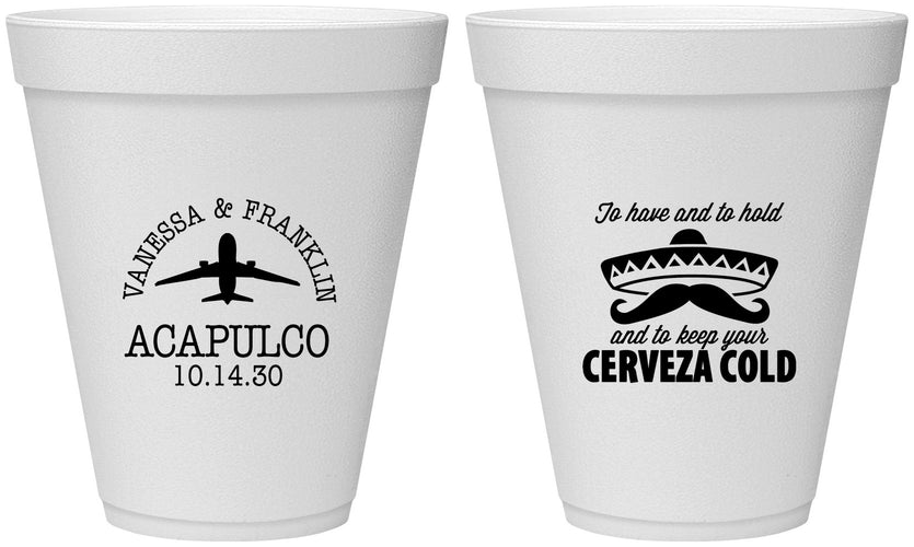 Personalized Wedding 12 oz Foam Cups - Destination | 496