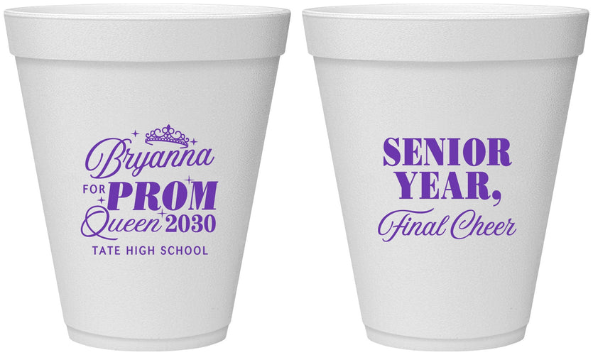 Personalized Prom 12 oz Foam Cups - Queen Vote | 50018