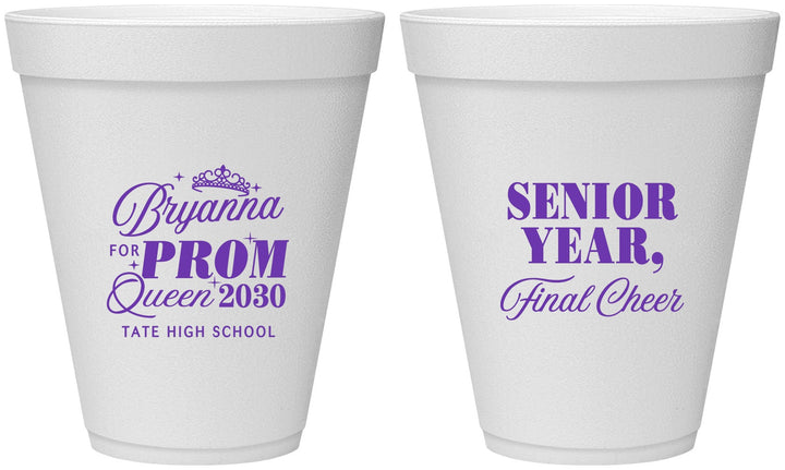 Personalized Prom 12 oz Foam Cups - Queen Vote | 50018