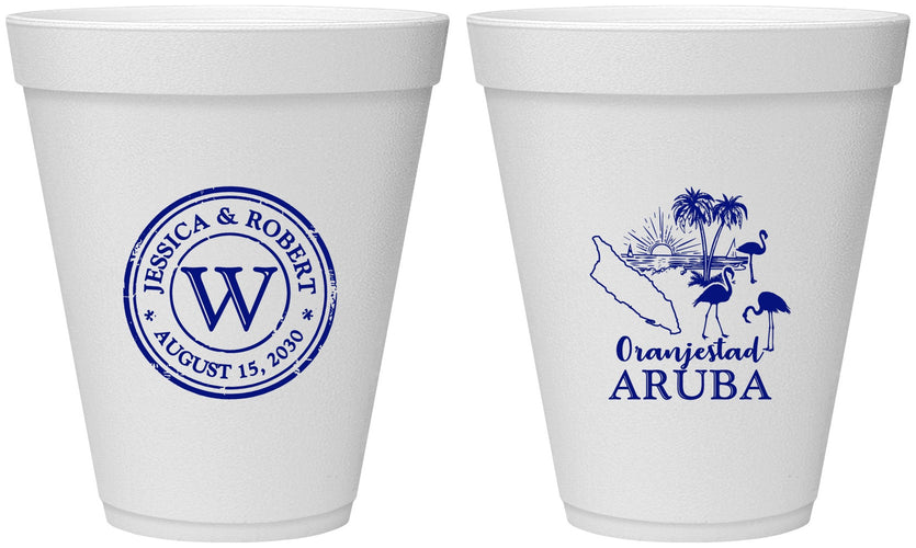 Personalized Wedding 12 oz Foam Cups - Aruba | 505